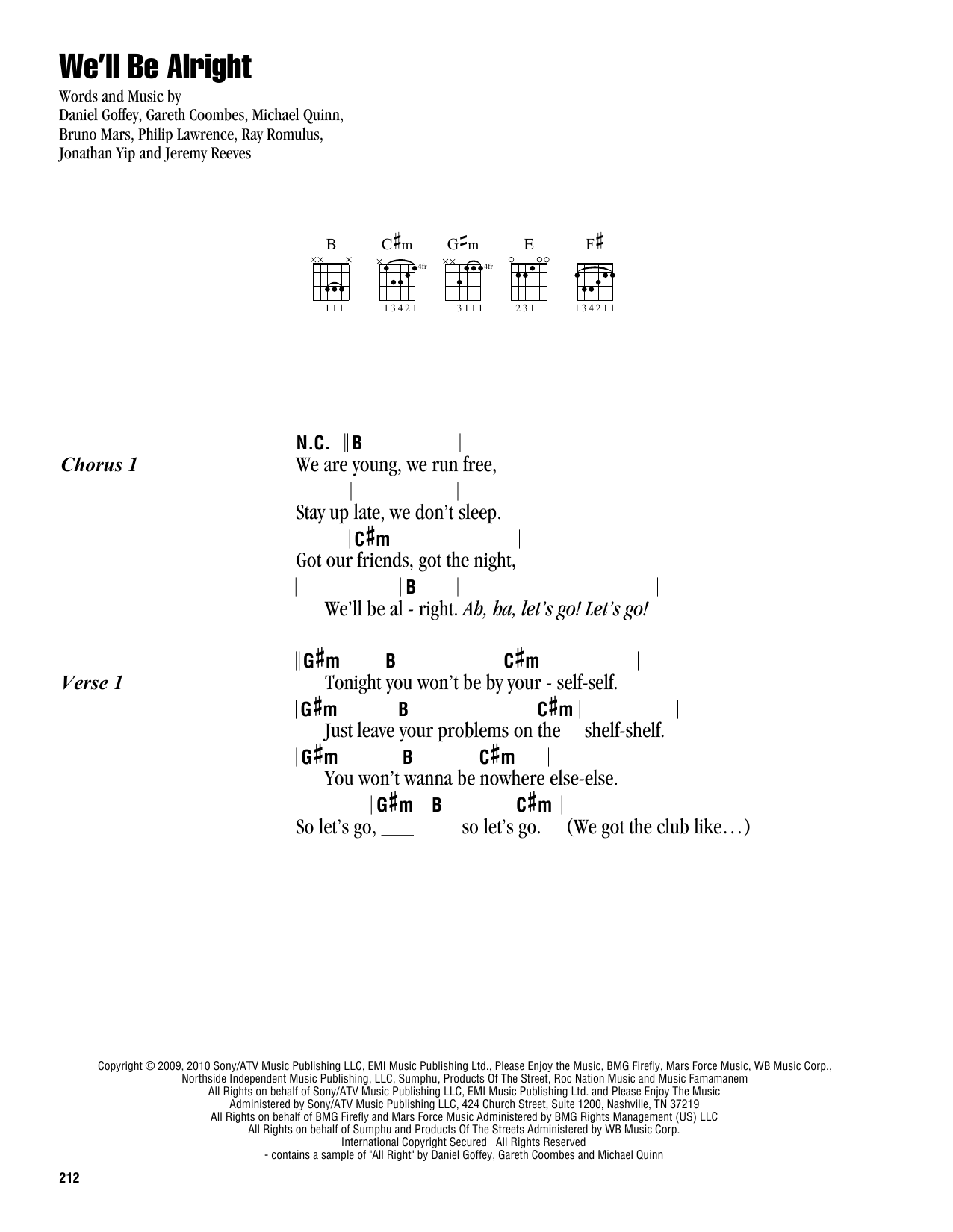 Download Travie McCoy We'll Be Alright Sheet Music and learn how to play Lyrics & Chords PDF digital score in minutes