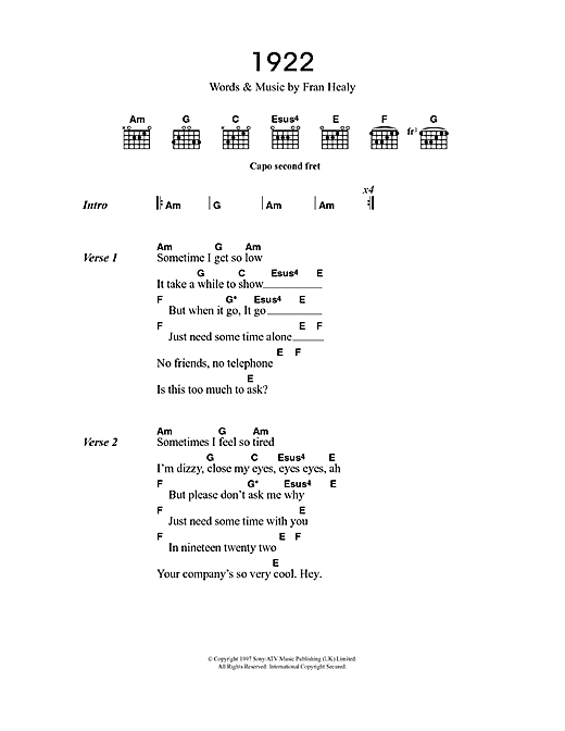 Download Travis 1922 Sheet Music and learn how to play Lyrics & Chords PDF digital score in minutes