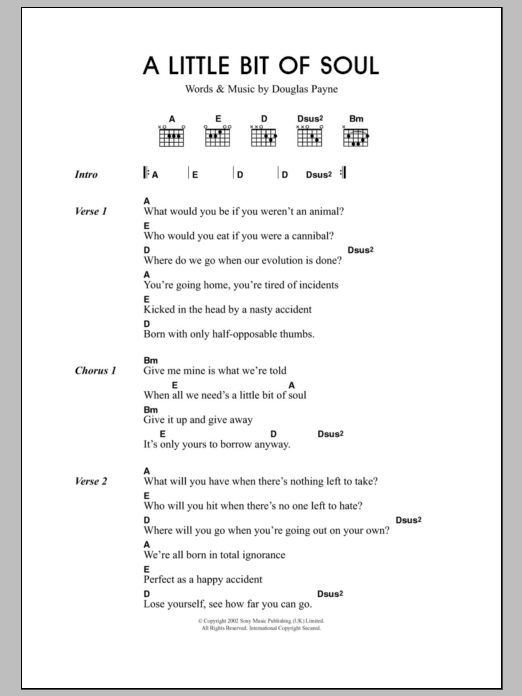 Download Travis A Little Bit Of Soul Sheet Music and learn how to play Lyrics & Chords PDF digital score in minutes