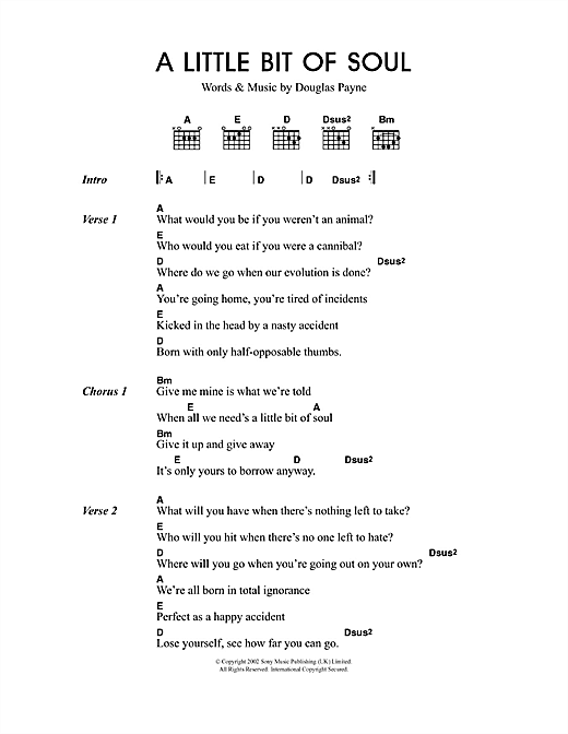 Download Travis A Little Bit Of Soul Sheet Music and learn how to play Lyrics & Chords PDF digital score in minutes