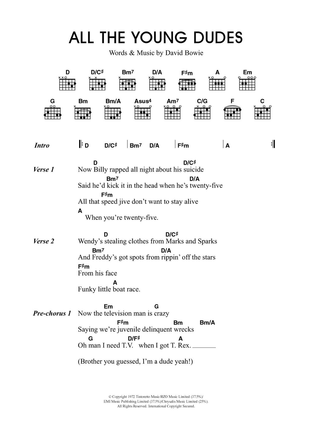 Download Travis All The Young Dudes Sheet Music and learn how to play Lyrics & Chords PDF digital score in minutes