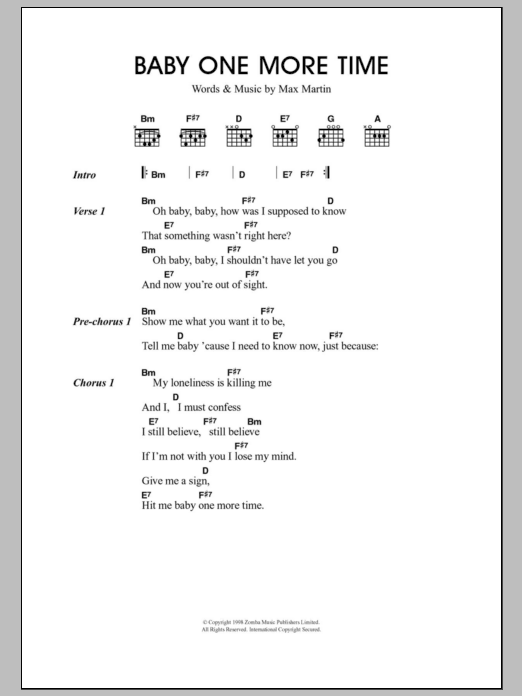 Download Travis ...Baby One More Time Sheet Music and learn how to play Lyrics & Chords PDF digital score in minutes