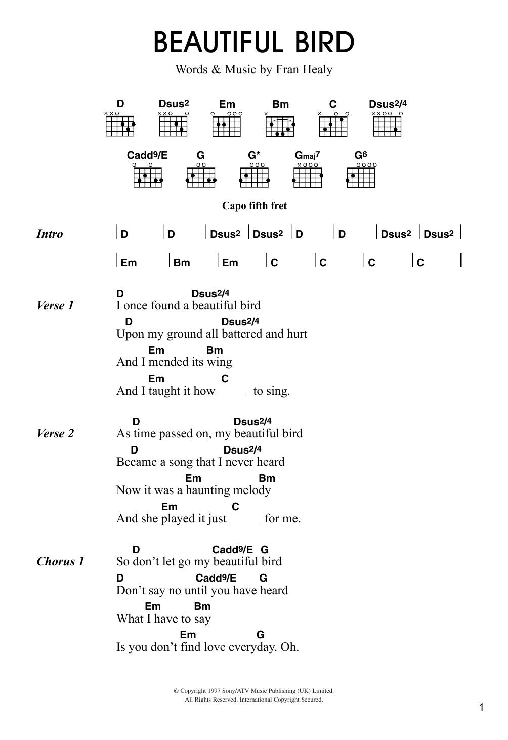 Download Travis Beautiful Bird Sheet Music and learn how to play Lyrics & Chords PDF digital score in minutes