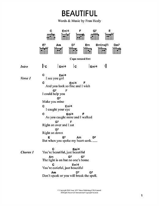 Download Travis Beautiful Sheet Music and learn how to play Lyrics & Chords PDF digital score in minutes