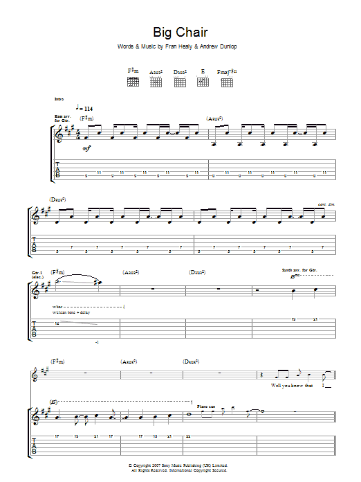 Download Travis Big Chair Sheet Music and learn how to play Guitar Tab PDF digital score in minutes