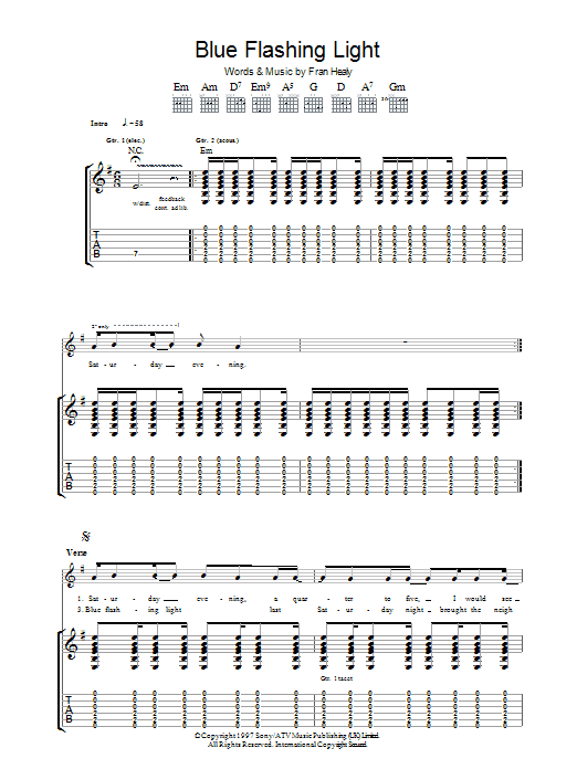 Download Travis Blue Flashing Light Sheet Music and learn how to play Guitar Tab PDF digital score in minutes