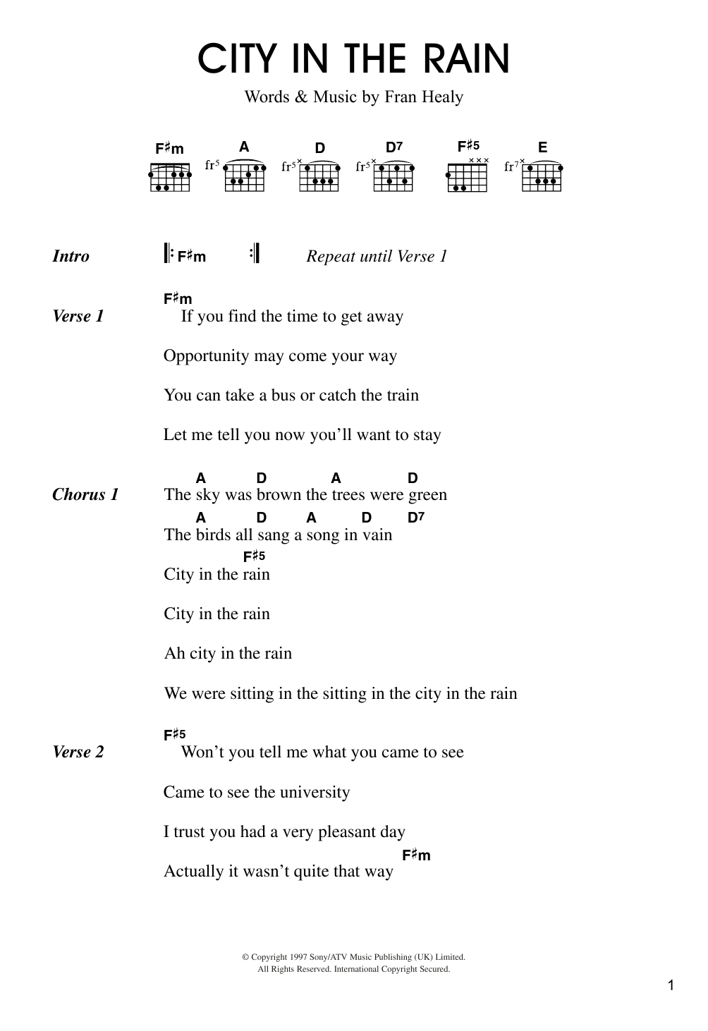 Download Travis City In The Rain Sheet Music and learn how to play Lyrics & Chords PDF digital score in minutes