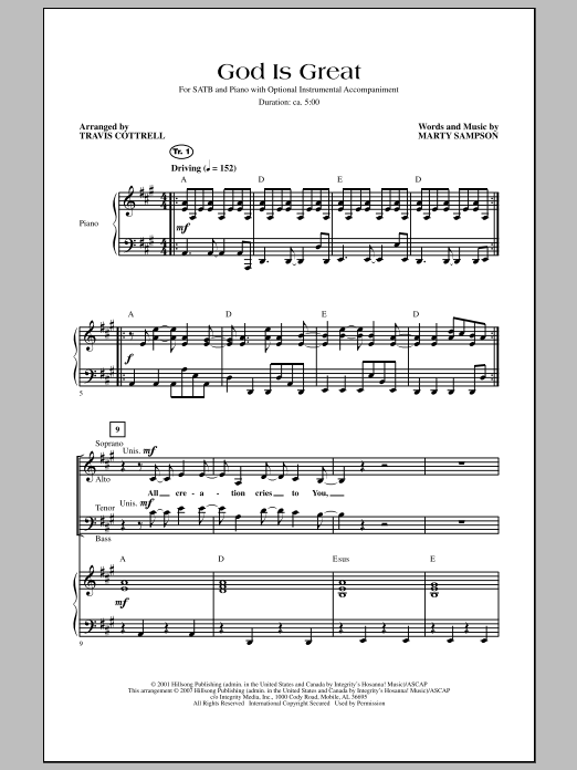 Download Travis Cottrell God Is Great Sheet Music and learn how to play SATB Choir PDF digital score in minutes