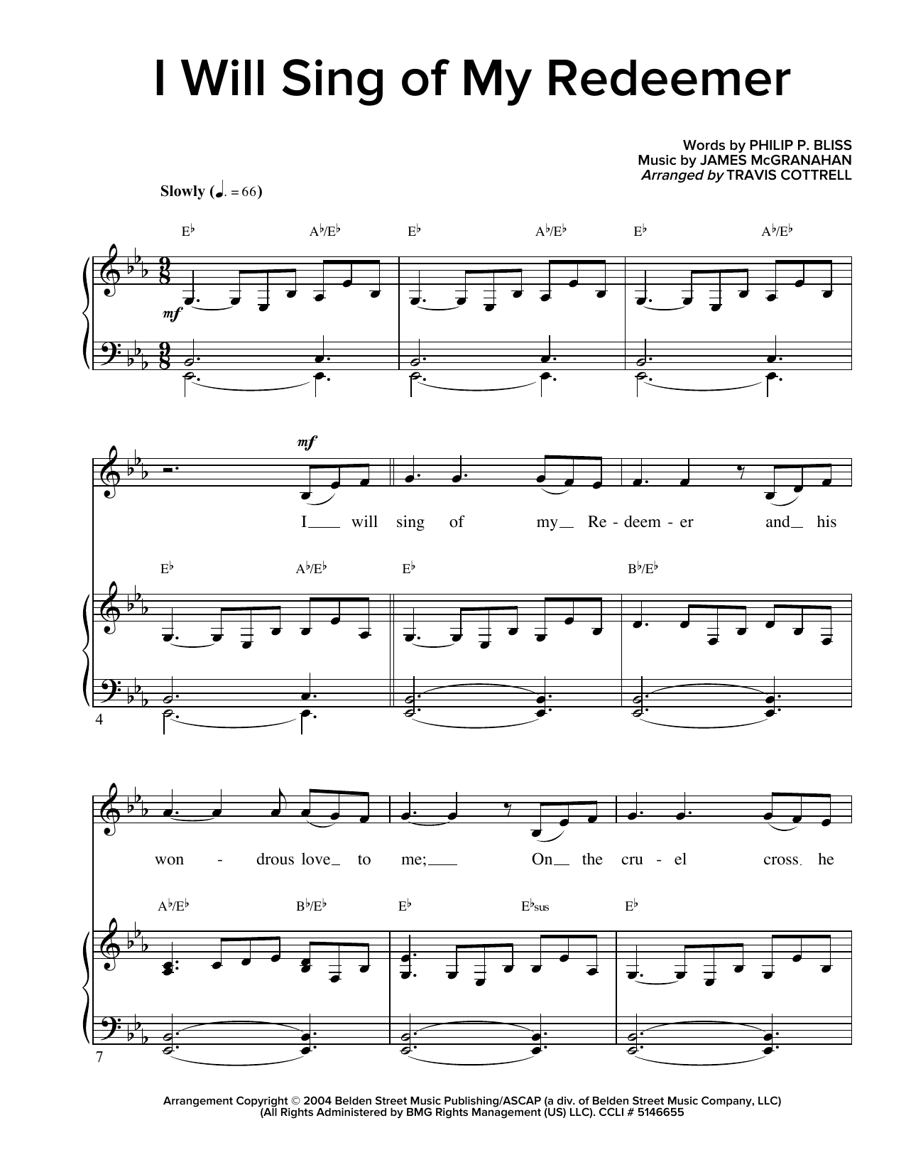 Download James McGranahan I Will Sing Of My Redeemer (arr. Travis Cottrell) Sheet Music and learn how to play SATB PDF digital score in minutes