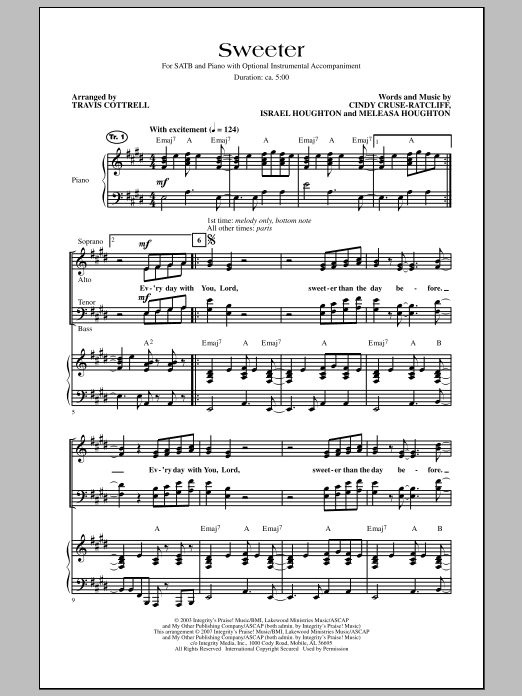 Download Travis Cottrell Sweeter Sheet Music and learn how to play SATB Choir PDF digital score in minutes
