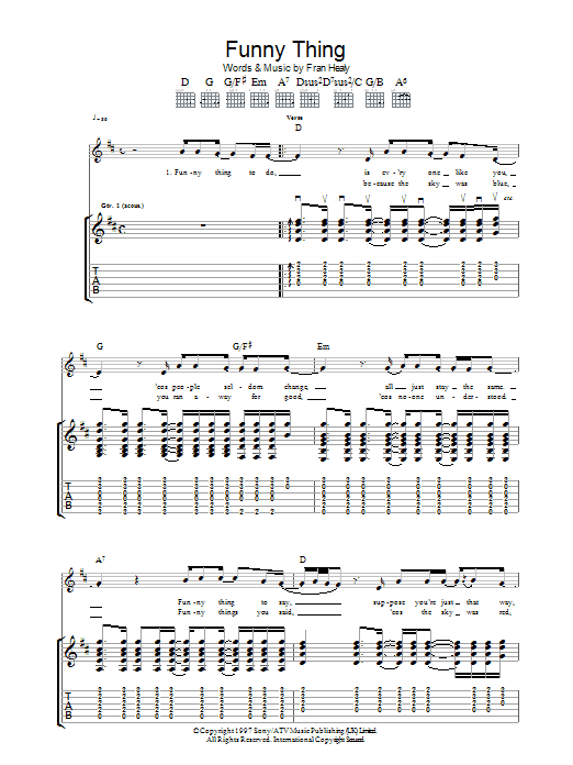 Download Travis Funny Thing Sheet Music and learn how to play Lyrics & Chords PDF digital score in minutes