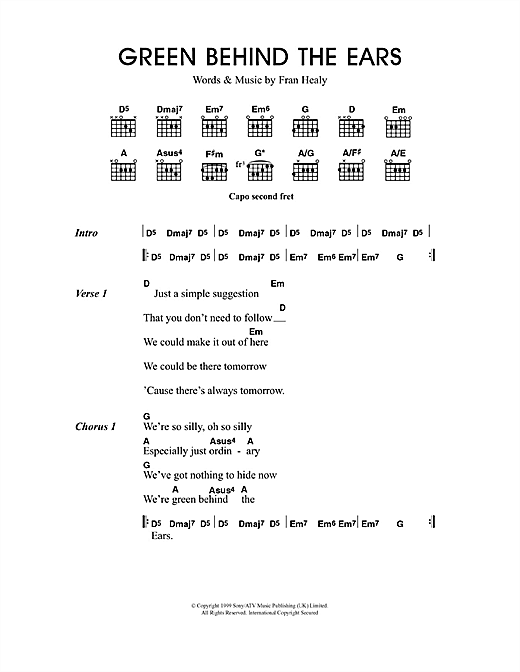 Download Travis Green Behind The Ears Sheet Music and learn how to play Lyrics & Chords PDF digital score in minutes