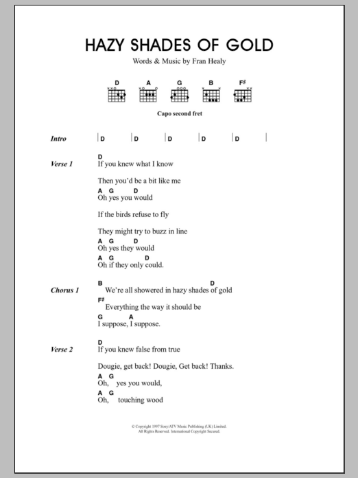 Download Travis Hazy Shades Of Gold Sheet Music and learn how to play Lyrics & Chords PDF digital score in minutes