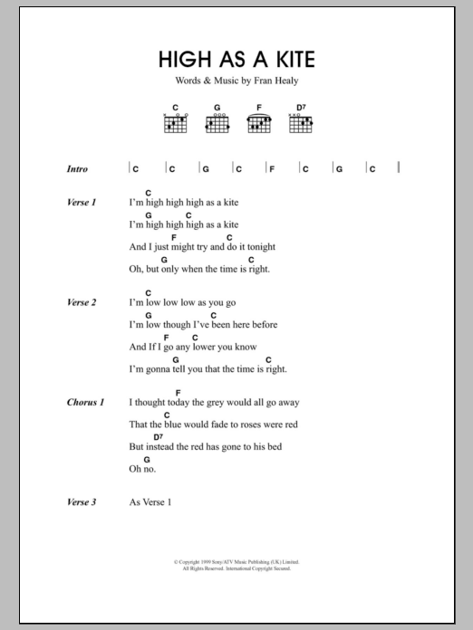 Download Travis High As A Kite Sheet Music and learn how to play Lyrics & Chords PDF digital score in minutes