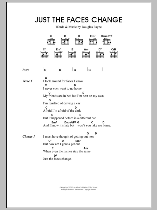 Download Travis Just The Faces Change Sheet Music and learn how to play Lyrics & Chords PDF digital score in minutes