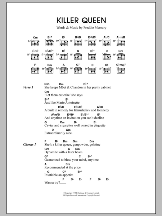 Download Travis Killer Queen Sheet Music and learn how to play Lyrics & Chords PDF digital score in minutes