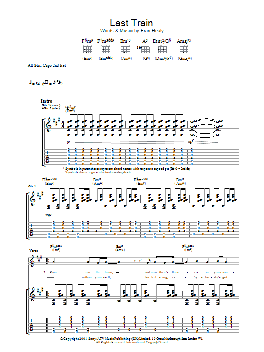 Download Travis Last Train Sheet Music and learn how to play Lyrics & Chords PDF digital score in minutes