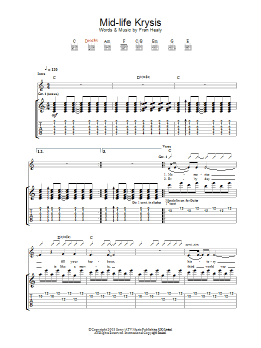 Download Travis Mid-life Krysis Sheet Music and learn how to play Guitar Tab PDF digital score in minutes