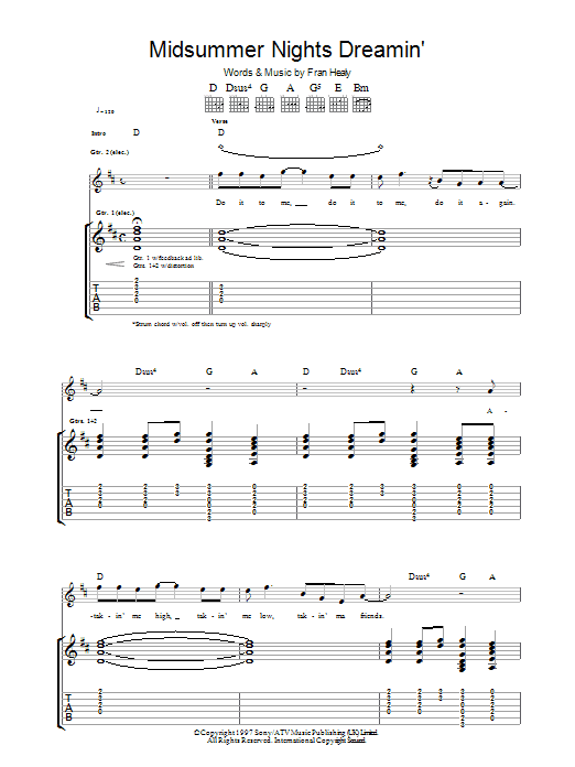 Download Travis Midsummer Nights Dreamin' Sheet Music and learn how to play Lyrics & Chords PDF digital score in minutes