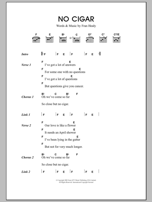 Download Travis No Cigar Sheet Music and learn how to play Lyrics & Chords PDF digital score in minutes