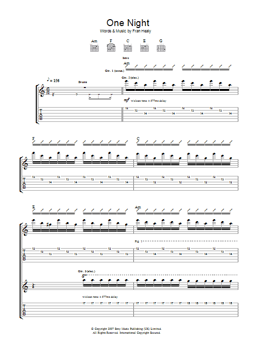 Download Travis One Night Sheet Music and learn how to play Guitar Tab PDF digital score in minutes