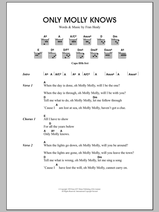 Download Travis Only Molly Knows Sheet Music and learn how to play Lyrics & Chords PDF digital score in minutes