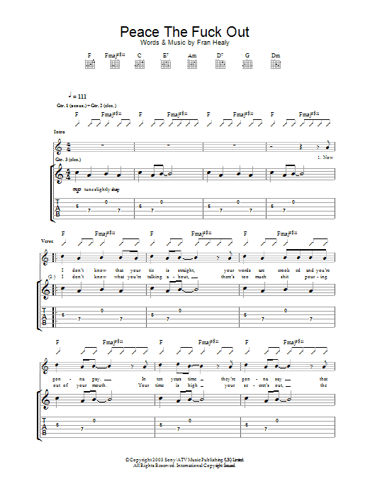 Download Travis Peace The Fuck Out Sheet Music and learn how to play Guitar Tab PDF digital score in minutes