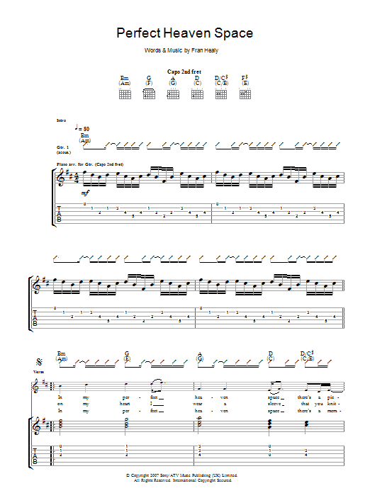 Download Travis Perfect Heaven Space Sheet Music and learn how to play Guitar Tab PDF digital score in minutes