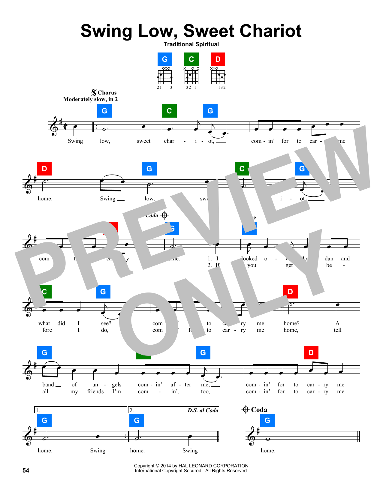 Download African-American Spiritual Swing Low, Sweet Chariot Sheet Music and learn how to play Chord Buddy PDF digital score in minutes