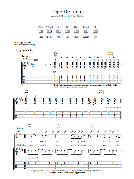 Download Travis Pipe Dreams Sheet Music and learn how to play Guitar Tab PDF digital score in minutes