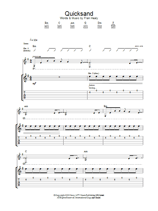 Download Travis Quicksand Sheet Music and learn how to play Guitar Tab PDF digital score in minutes