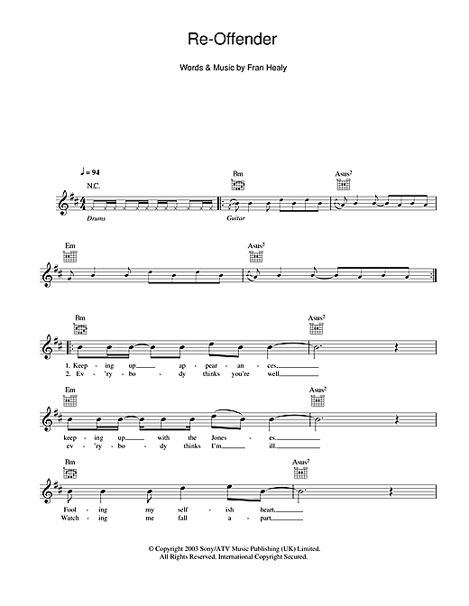 Download Travis Re-offender Sheet Music and learn how to play Guitar Chords/Lyrics PDF digital score in minutes