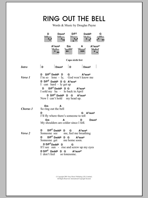 Download Travis Ring Out The Bell Sheet Music and learn how to play Lyrics & Chords PDF digital score in minutes