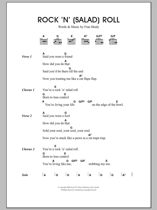 Download Travis Rock 'n' (Salad) Roll Sheet Music and learn how to play Lyrics & Chords PDF digital score in minutes