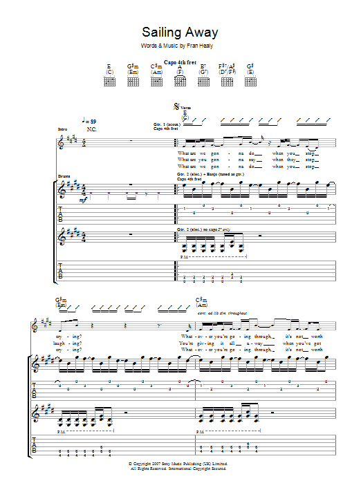 Download Travis Sailing Away Sheet Music and learn how to play Guitar Tab PDF digital score in minutes