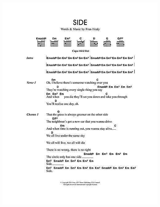 Download Travis Side Sheet Music and learn how to play Piano, Vocal & Guitar PDF digital score in minutes