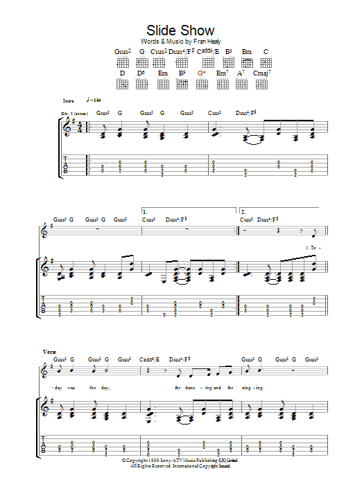 Download Travis Slide Show Sheet Music and learn how to play Lyrics & Chords PDF digital score in minutes