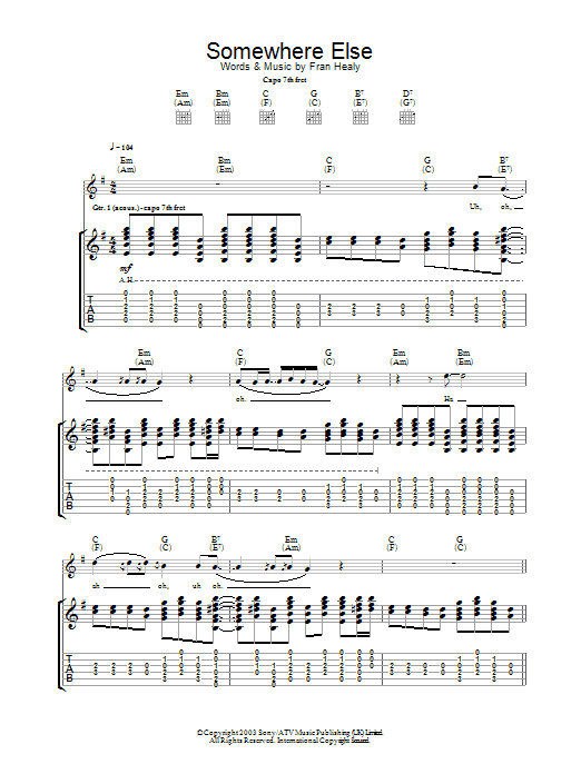 Download Travis Somewhere Else Sheet Music and learn how to play Guitar Tab PDF digital score in minutes