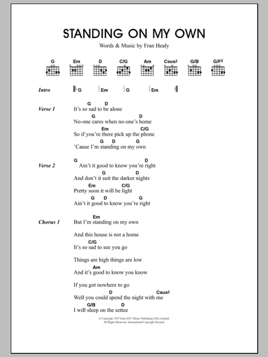 Download Travis Standing On My Own Sheet Music and learn how to play Lyrics & Chords PDF digital score in minutes