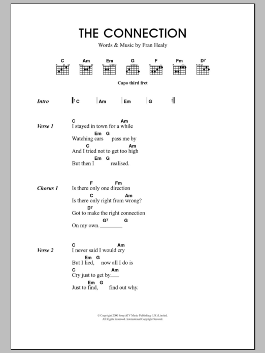 Download Travis The Connection Sheet Music and learn how to play Lyrics & Chords PDF digital score in minutes