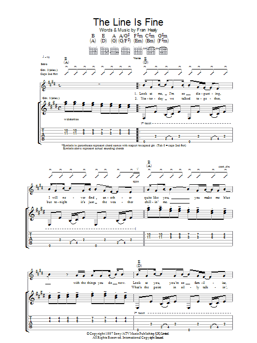 Download Travis The Line Is Fine Sheet Music and learn how to play Guitar Tab PDF digital score in minutes