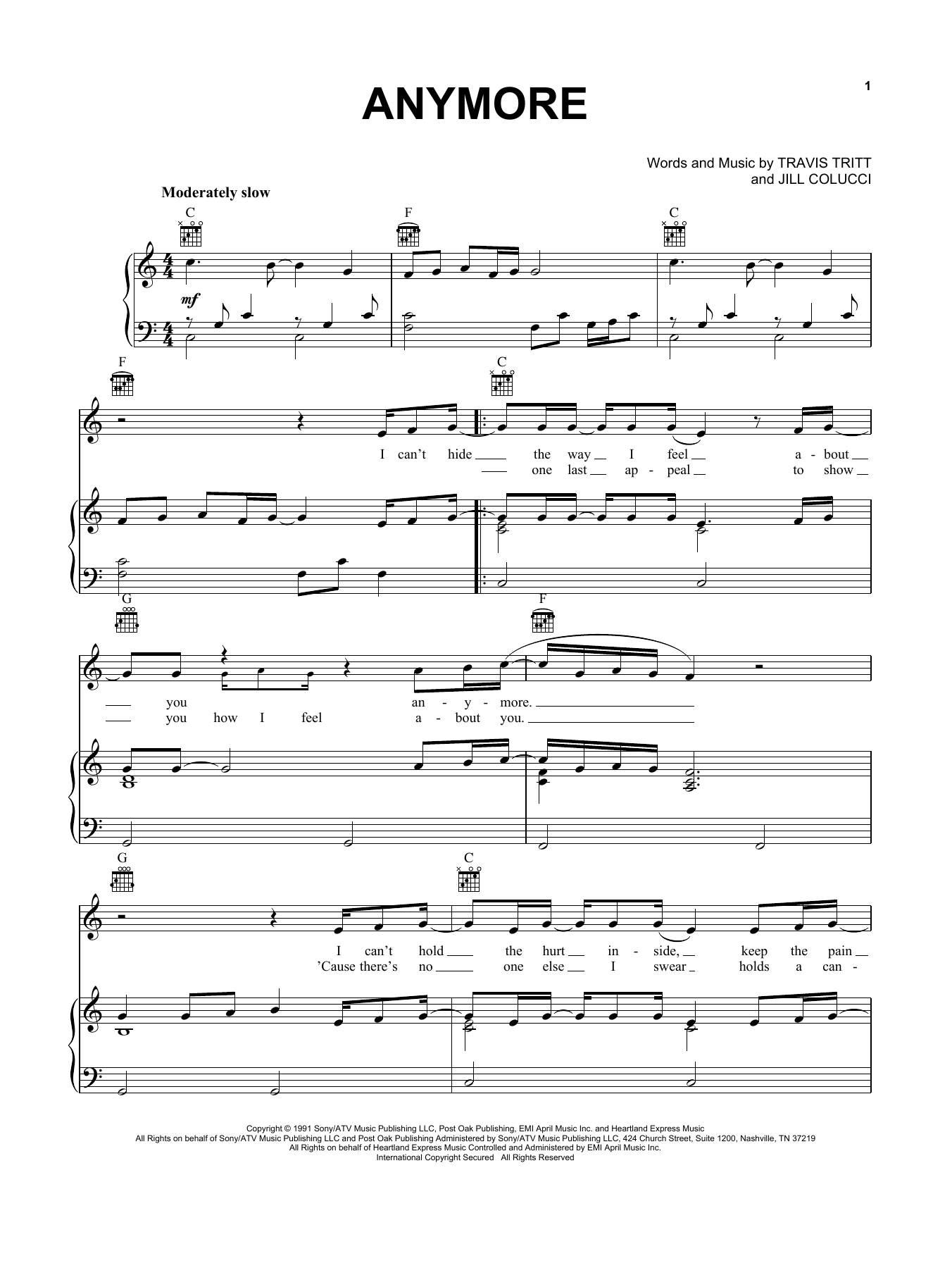 Download Travis Tritt Anymore Sheet Music and learn how to play Piano, Vocal & Guitar (Right-Hand Melody) PDF digital score in minutes