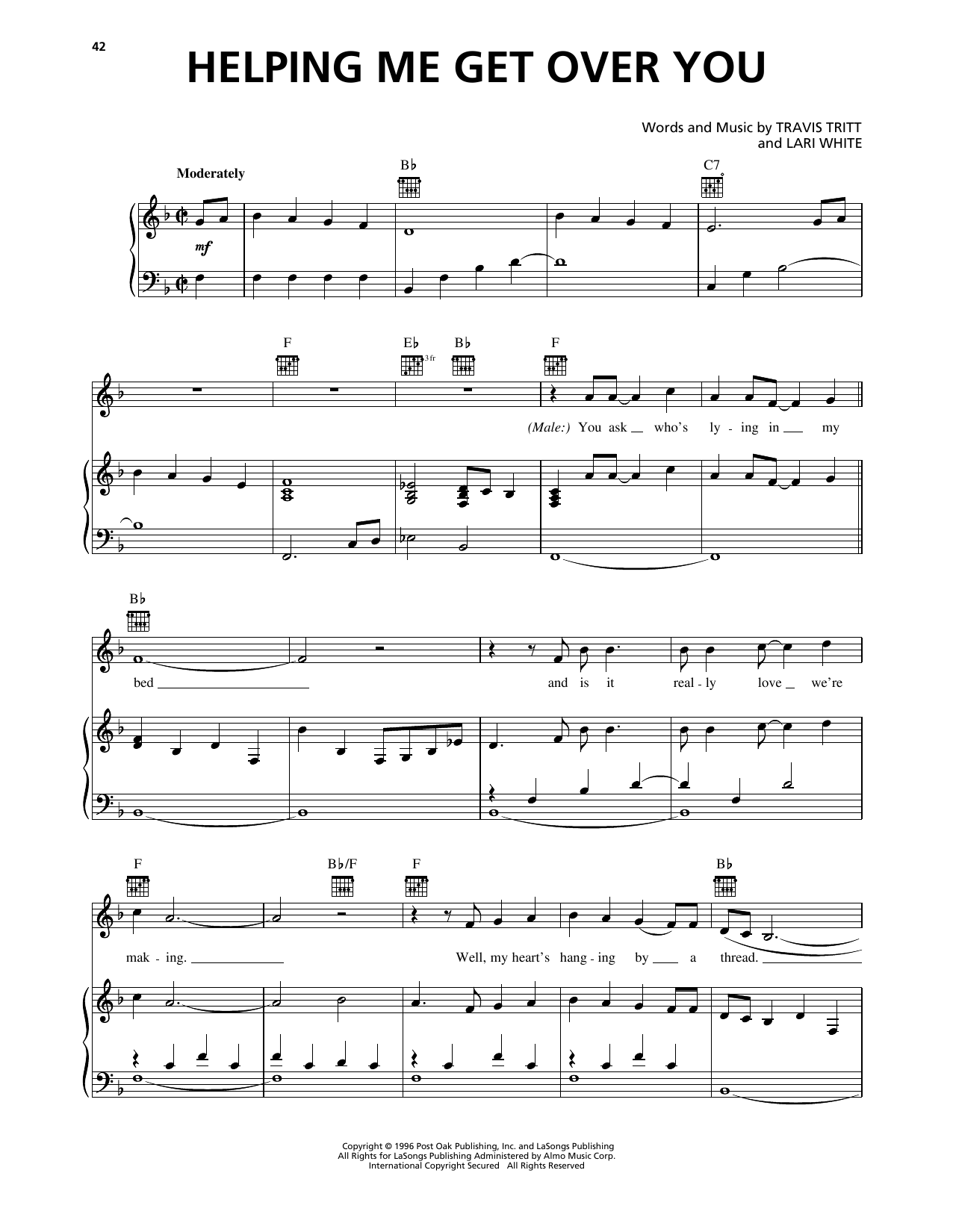 Download Travis Tritt Helping Me Get Over You Sheet Music and learn how to play Piano, Vocal & Guitar Chords (Right-Hand Melody) PDF digital score in minutes