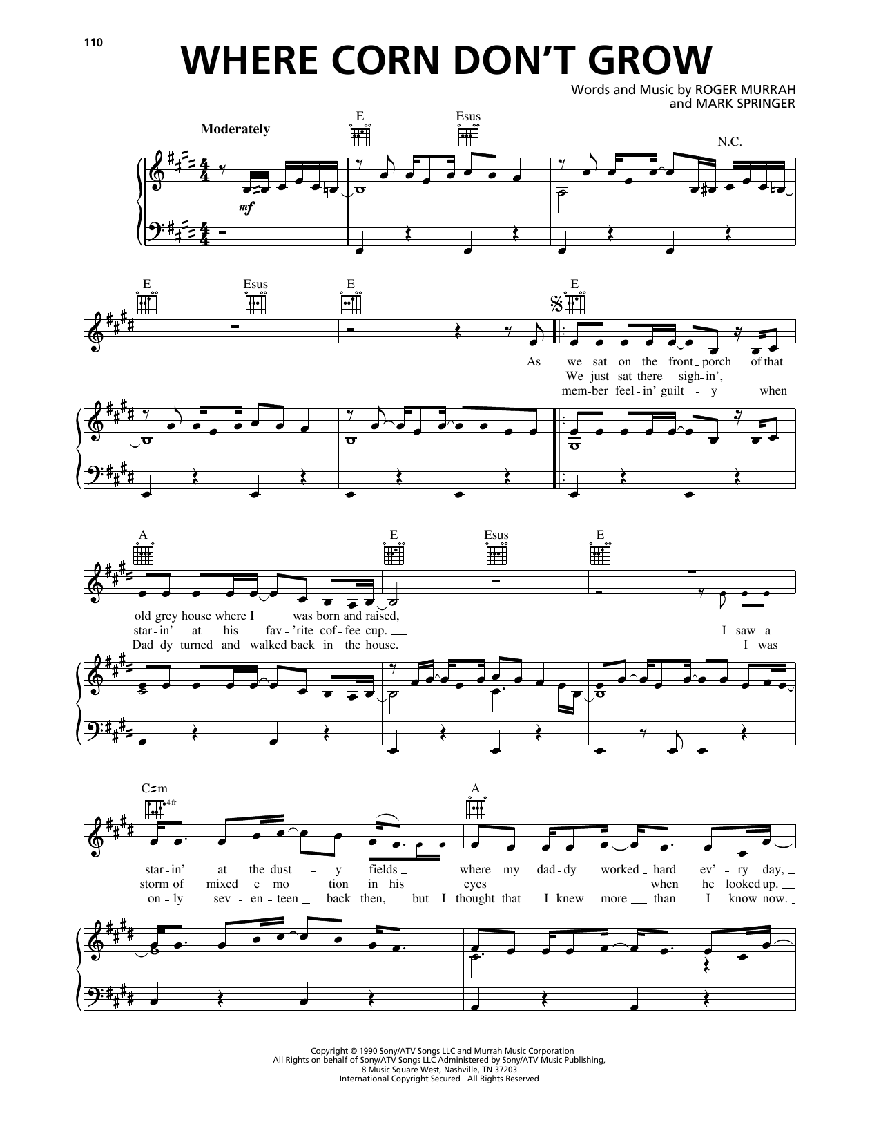 Download Travis Tritt Where Corn Don't Grow Sheet Music and learn how to play Piano, Vocal & Guitar Chords (Right-Hand Melody) PDF digital score in minutes