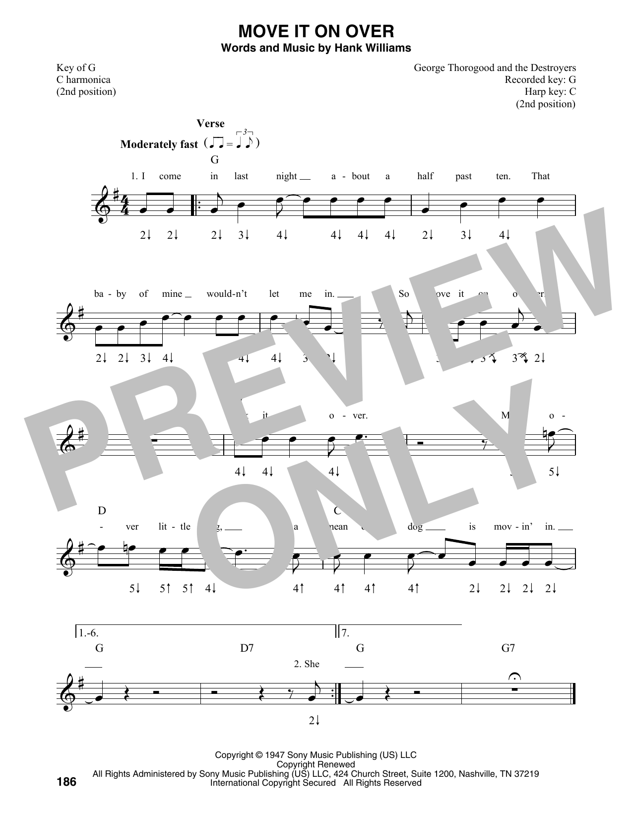Download Travis Tritt with George Thorogood Move It On Over (from King Of The Hill) Sheet Music and learn how to play Harmonica PDF digital score in minutes