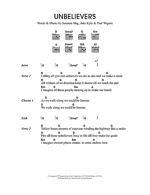 Download Travis Unbelievers Sheet Music and learn how to play Lyrics & Chords PDF digital score in minutes