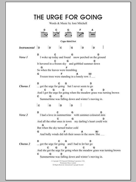 Download Travis Urge For Going Sheet Music and learn how to play Lyrics & Chords PDF digital score in minutes