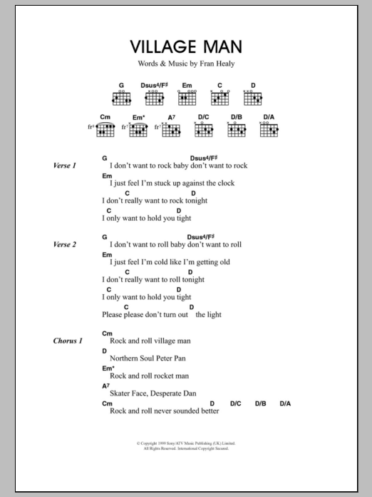 Download Travis Village Man Sheet Music and learn how to play Lyrics & Chords PDF digital score in minutes