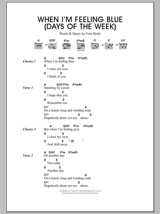 Download Travis When I'm Feeling Blue (Seven Days Of The Week) Sheet Music and learn how to play Lyrics & Chords PDF digital score in minutes