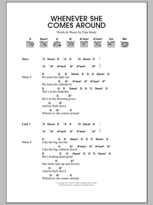 Download Travis Whenever She Comes Around Sheet Music and learn how to play Lyrics & Chords PDF digital score in minutes